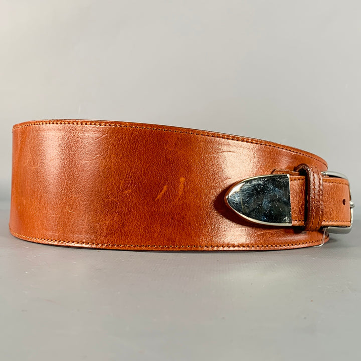 OSCAR DE LA RENTA Size M Brown Silver Leather Wrap Belt