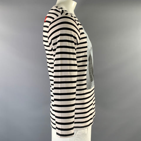 ZARA Size L White Black Stripe Cotton Crew Neck Pullover