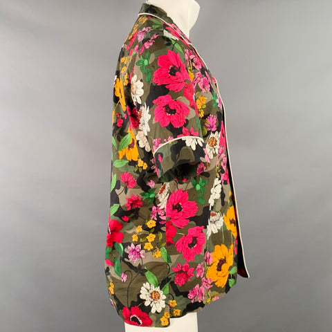VALENTINO Size S Multi Color Floral Cotton One Pocket Camp Short Sleeve Shirt