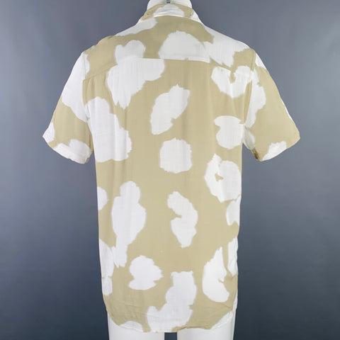 WAX Size M Yellow White Abstract Viscose Button Up Short Sleeve Shirt