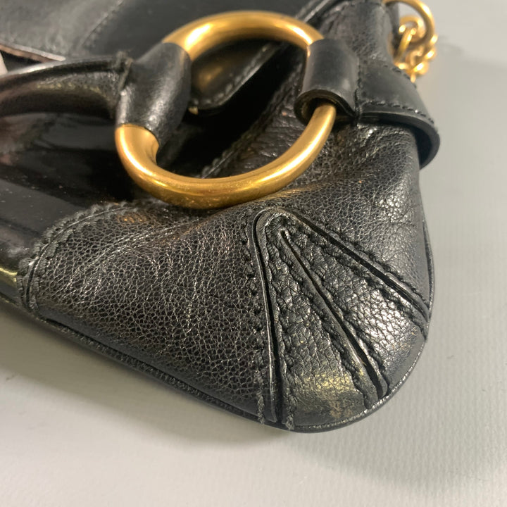 GUCCI Black Gold Horsebit Leather Clutch Shoulder Handbag