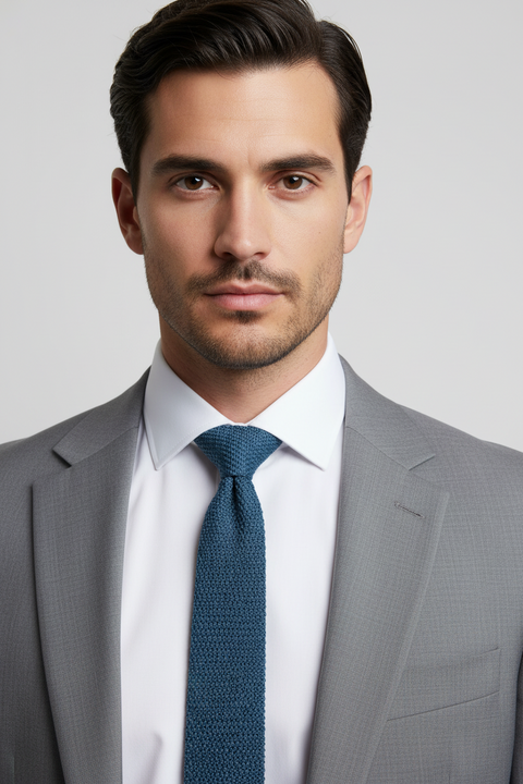 PERSONALITY Blue Knit Wool Blend Tie