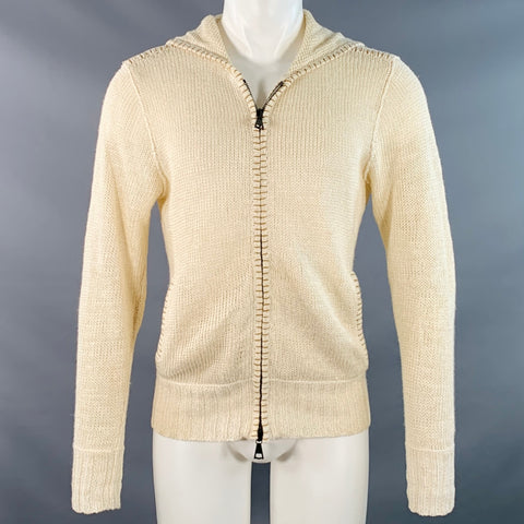 JOHN VARVATOS Size M Beige Knit Linen Hooded Cardigan
