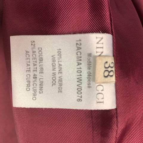 NINA RICCI Size 6 Pink Wool Solid Zip Up Coat