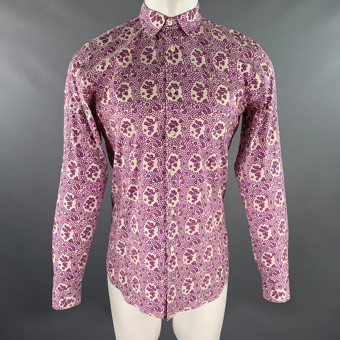 PRADA Size S Purple Pink White Abstract Floral Cotton Blend Long Sleeve Shirt