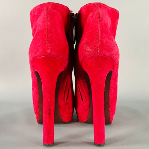 ALEXANDER MCQUEEN Size 8 Red Suede Platform Ankle Boots