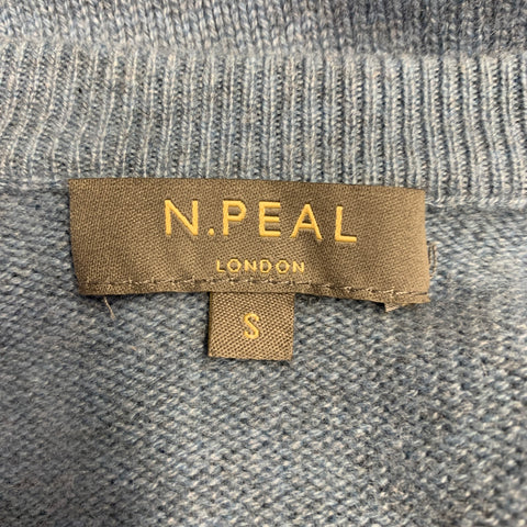 N.PEAL AW15 Size S Blue Heather Knit Cashmere V-Neck Sweater