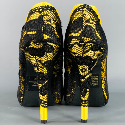MARCO SANTI Size 6.5 Victoria Black Yellow Lace Stiletto Pumps