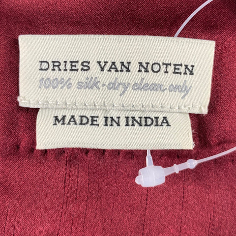 DRIES VAN NOTEN Brown Burgundy Silk Fringe Scarf