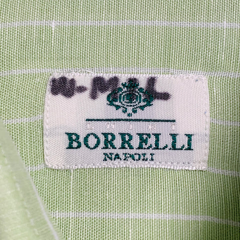 BORRELLI Size M Green White Stripe Cotton Linen Long Sleeve Shirt