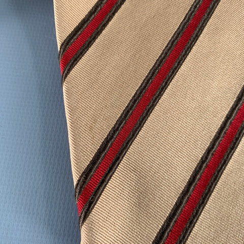 KITON Taupe Red Diagonal Stripe Silk Tie
