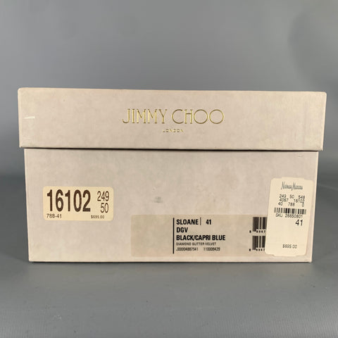 JIMMY CHOO Sloane Size 8 Navy Black Diamond Velvet Loafers