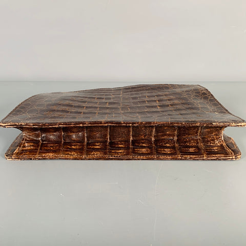 LANA MARKS Brown Alligator Textured Clutch