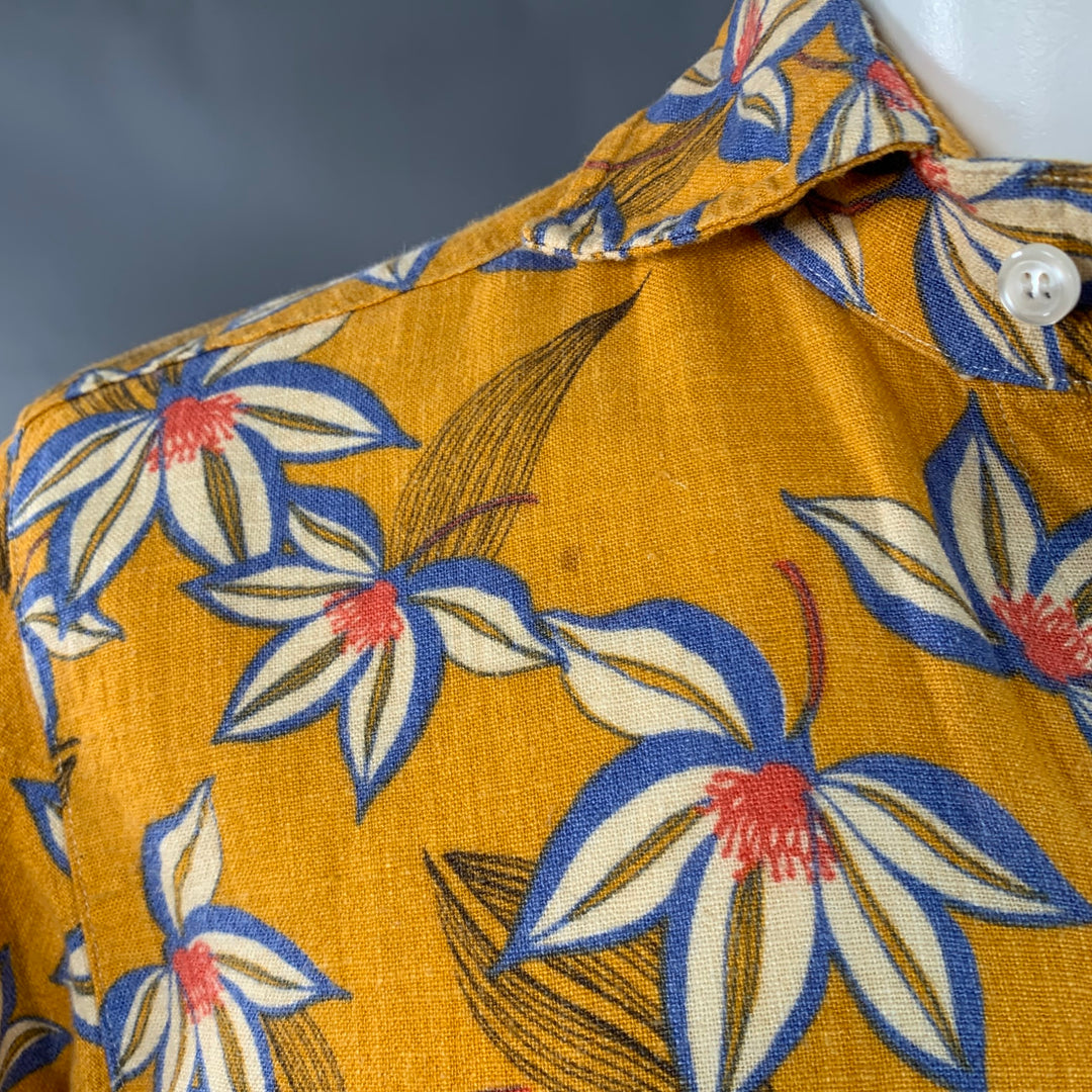 SEAPLANE Size XXS Yellow Red White Floral Cotton Spread Collar Long Sleeve Shirt