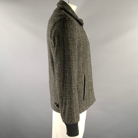 MARC JACOBS Size L Grey Black Glen Check Wool Zip Up Jacket