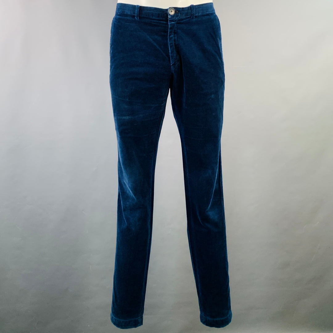 DRIES VAN NOTEN Size 42 Navy Black Velvet Cotton Nehru Collar Suit