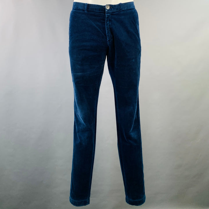 DRIES VAN NOTEN Size 42 Navy Black Velvet Cotton Nehru Collar Suit