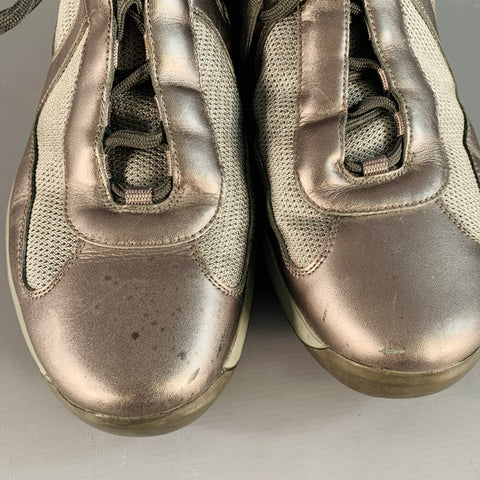 PRADA SPORT Size 10.5 America's Cup Silver Leather Nylon Mesh Ankle Sneakers