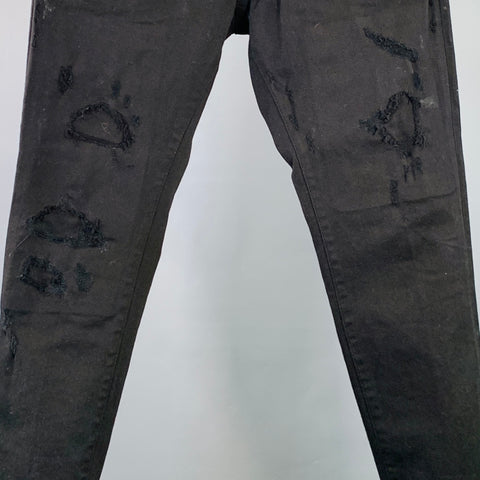 DSQUARED2 Size 32 Black Distressed Cotton Blend Slim Cut Button Fly Jeans