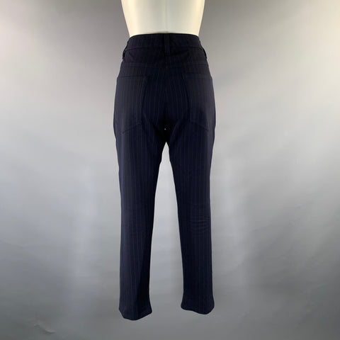BRUNELLO CUCINELLI Size 6 Navy White Wool Blend Pinstripe Tapered Dress Pants