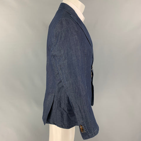 FAAG Size 40 Navy Gray Glenplaid Cotton Linen Jacket