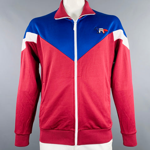 MAISON KITSUNE Veste de survêtement Color Block Rouge Bordeaux Bleu Blanc Taille L