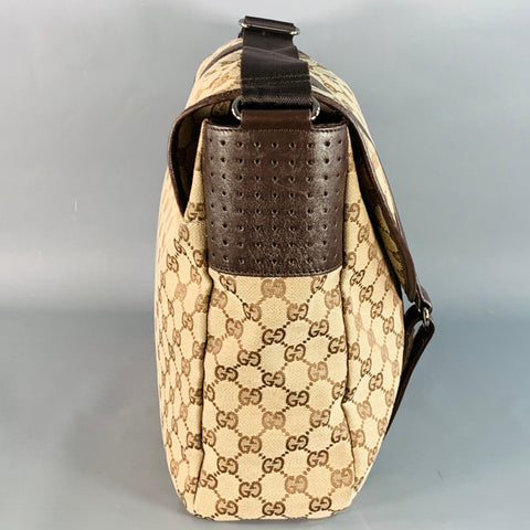 GUCCI Guccissima Brown Beige Monogram Canvas Leather Trim Messenger Bag
