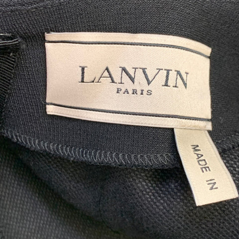 LANVIN 2015 Size 8 Black Linen Blend Ruched Sleeveless V-Neck Dress