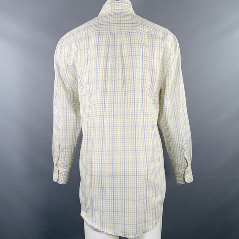 PETER MILLAR Size M Blue Taupe Green Checkered Cotton Long Sleeve Shirt