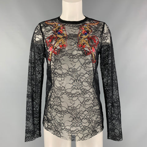 SANDRO Size S Black Polyamide Lace Long Sleeve Dress Top