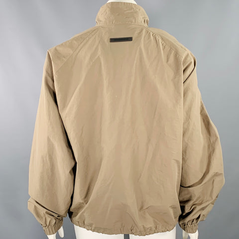 ESSENTIALS Size L Tan Cotton Nylon Logo Half Zip Jacket