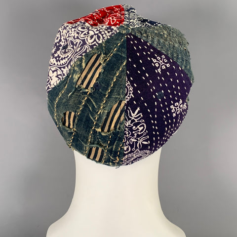 KAPITAL BORO.  Indigo Patchwork Cotton Baseball Cap Hat