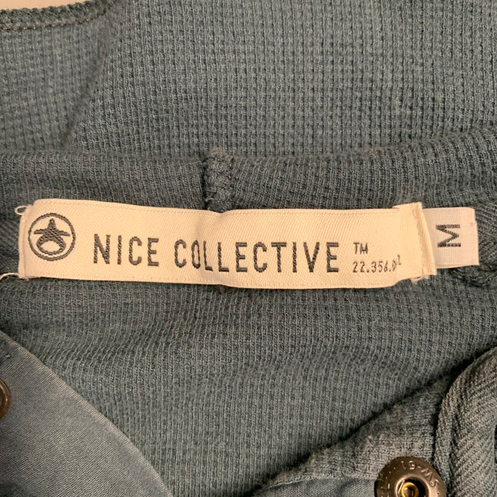 NICE COLLECTIVE Size M Green Waffle Knit Cotton Hoodie Sweatshirt