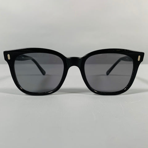PERSOL Black Silver Acetate Square Sunglasses