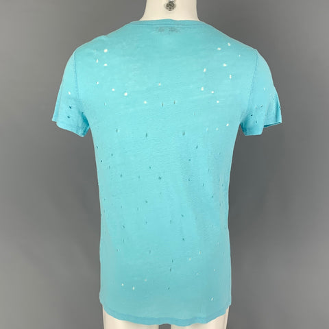 IRO Size S Clay Blue Aqua Distressed Linen Crew Neck T-shirt