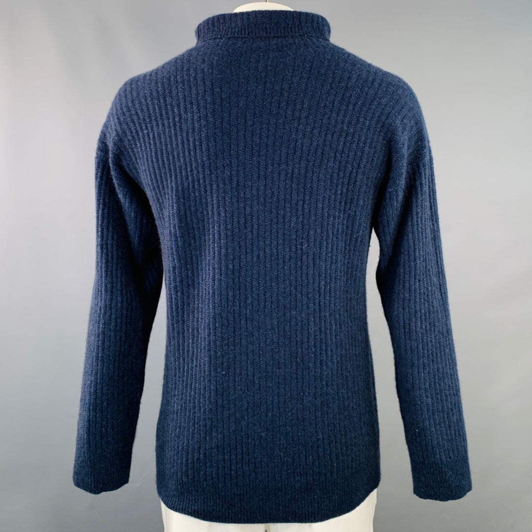 MARGARET HOWELL Size XL Navy Cashmere Rib Knit High Neck Sweater