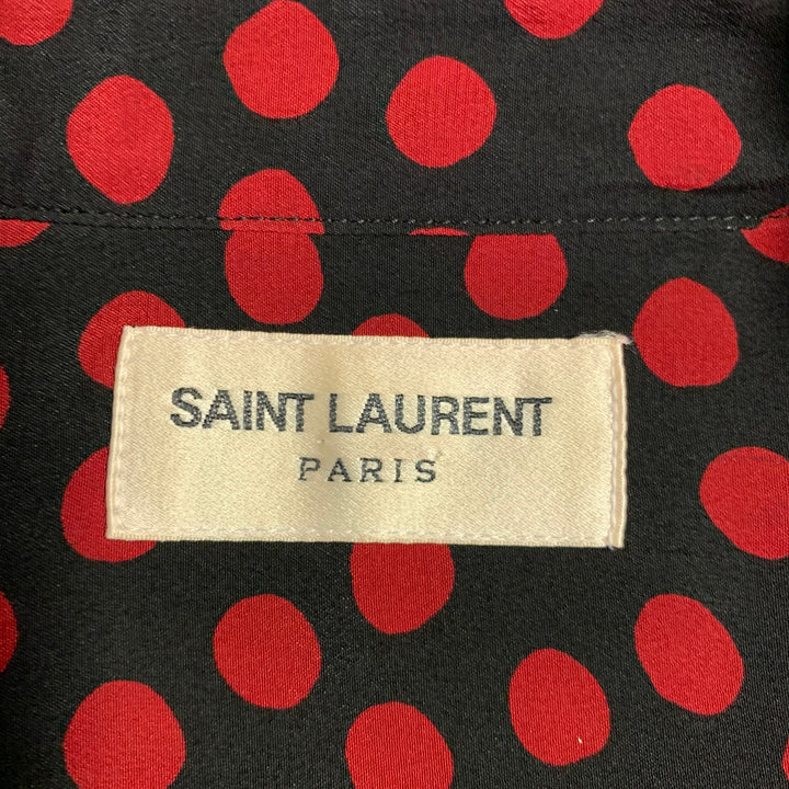 SAINT LAURENT Size M Black Red Dots One Pocket Short Sleeve Shirt