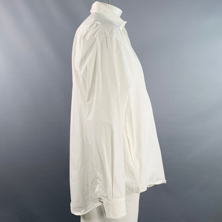 EVISTUB Size L White Cotton Oversized Long Sleeve Shirt