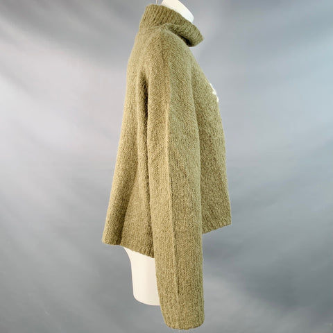 RAQUEL ALLEGRA Taille 2 Pull en maille mélangée alpaga vert blanc jaune motif œil