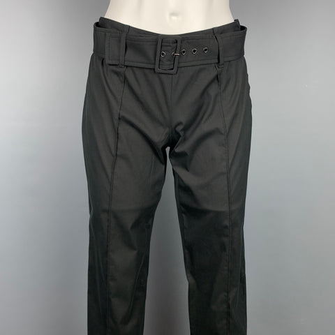 PRADA Size 2 Black Poplin Cotton Blend Belted Casual Pants
