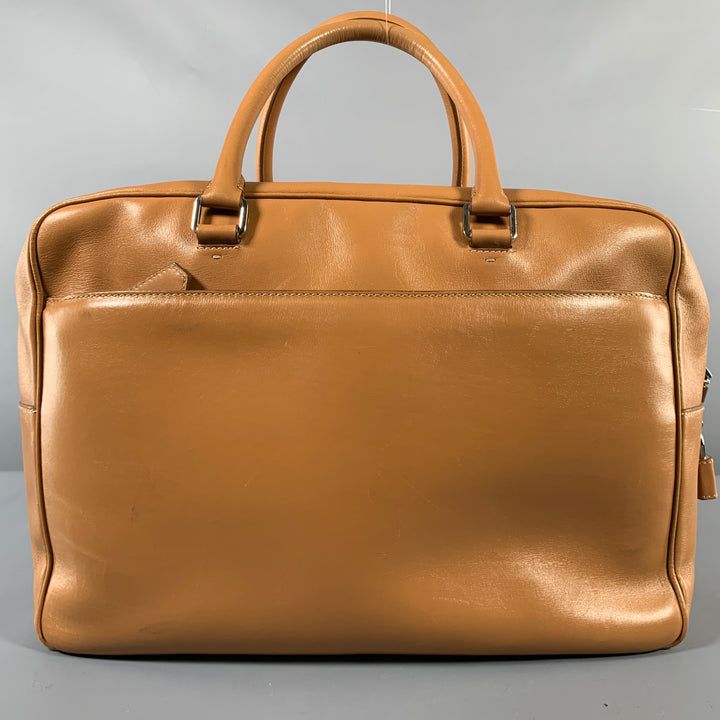PRADA Tan Cream Color Block Leather Overnight Bags