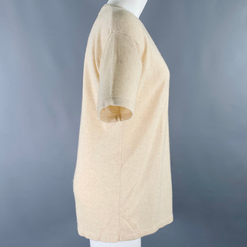 TSE Size M Beige Oatmeal Cashmere Silk Short Sleeve Pullover