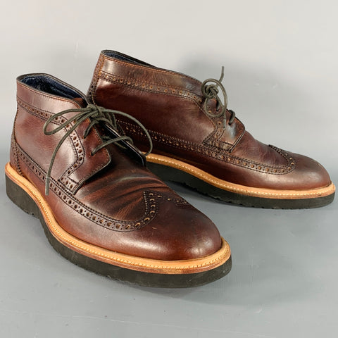 COLE HAAN Size 9.5 Brown Perforated Leather Wingtip Ankle Boots