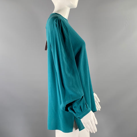 ETRO Size M Blue Turqoise Silk Textured See Through Casual Top