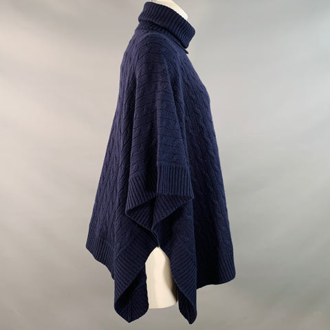 POLO by RALPH LAUREN Size M Navy Cashmere Cable Knit Turtleneck Poncho Sweater