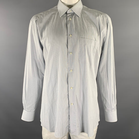 ERMENEGILDO ZEGNA Size XL Grey White Stripe Cotton Long Sleeve Shirt