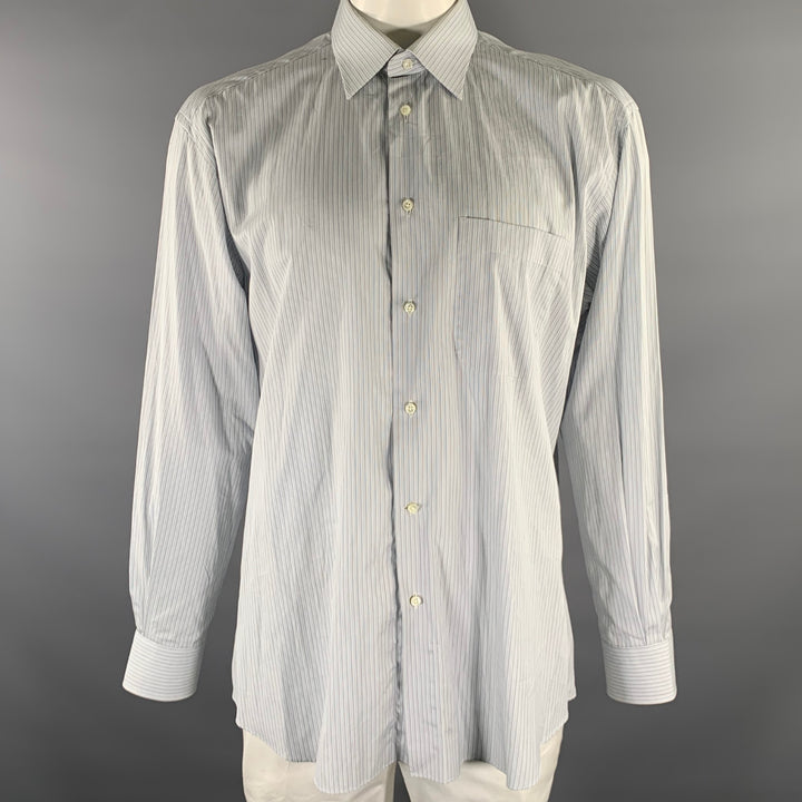 ERMENEGILDO ZEGNA Size XL Grey White Stripe Cotton Long Sleeve Shirt