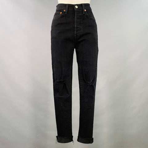 RE/DONE Size 28 Black Cotton Blend Distressed High Waisted Jeans