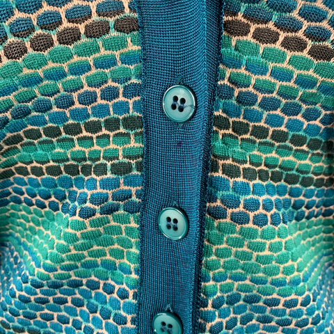 M MISSONI Size 2 Blue Green Merino Wool Blend V-Neck Cardigan