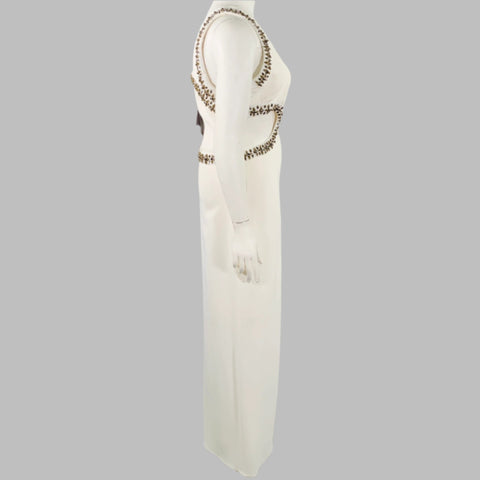 ROBERTO CAVALLI Size 12 Cream Viscose Blend Rhinestones Evening Gown